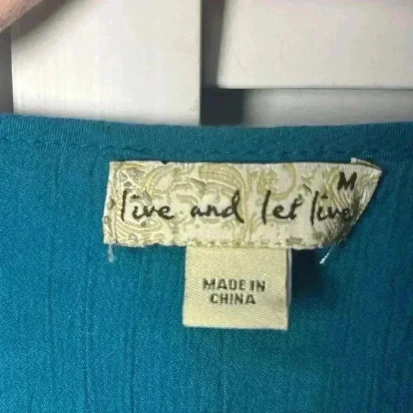 One World Live and Let Live Knit Lace Ruffled Hem Hi-Lo Tank Top Size M Teal - Picture 3 of 11